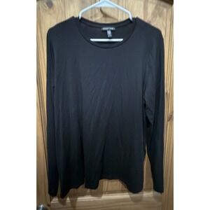 Eileen Fisher Top Womens L Black Tencel Lyocell Stretch Long Sleeve Crew Neck